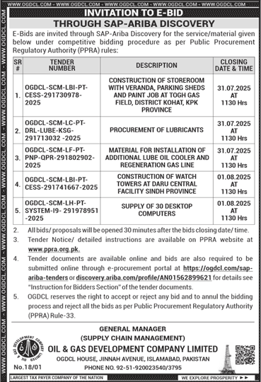 Oil & Gas Development Company Limited Islamabad Tender Notice-1